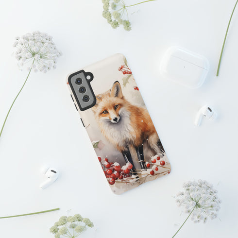 Christmas Fox in a Wreath of Red Berries - Impact Resistant Phone Case